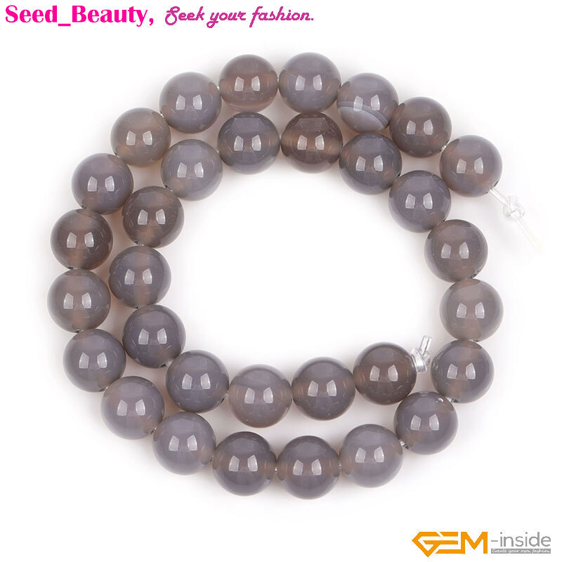 Gray Agate Round Natural 2mm Big Hole Loose Beads For Jewelry Making Strand 15″
