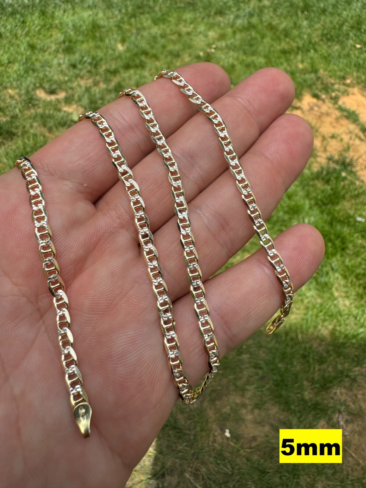 925 Sterling Silver 14k Gold Plated Two Tone Diamond Cut Mariner Chain Bracelet