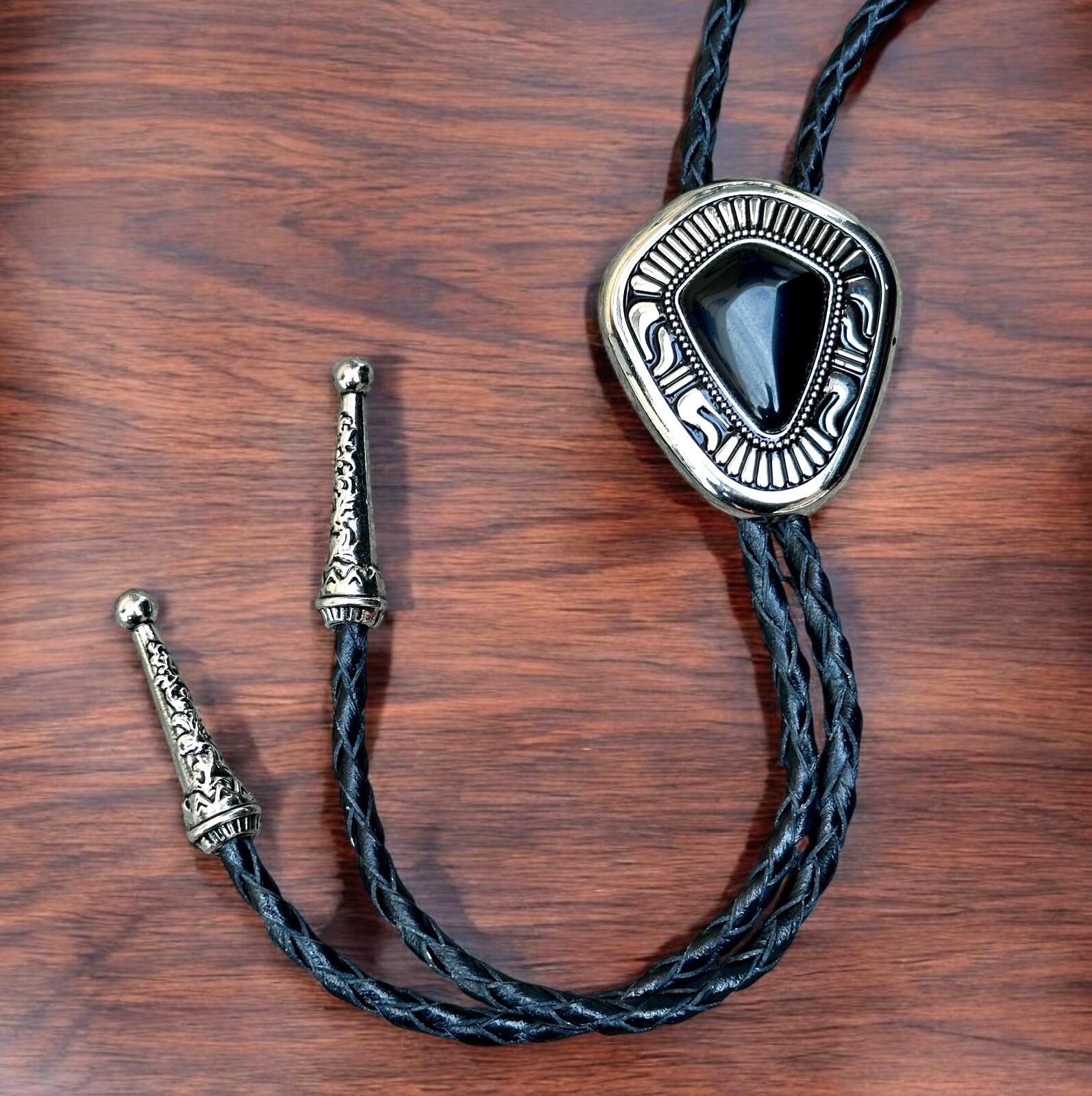 Bolo Tie Mens Wedding Necklace PU Leather Rope Western Cowboy Style