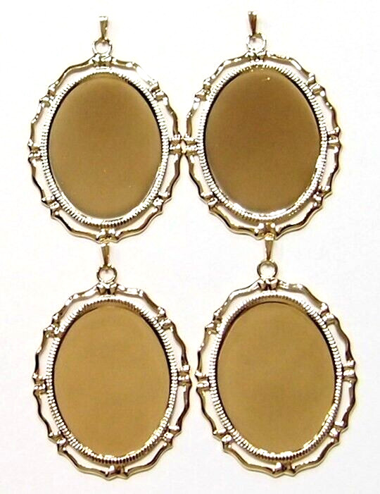 8 Shiny Gold 25x18mm Victorian Art Deco Big Loop Pendant Settings 42x26mm