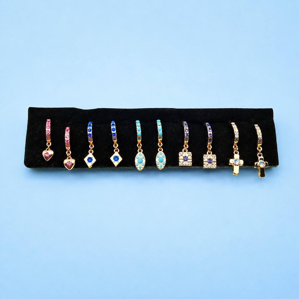 Diamonique Interchangeable Hoop Earrings Set 5 Pairs Charms Boxed Gold -3454