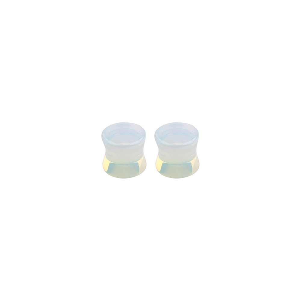 Real Moonstone Double Flare Concave Tunnels Ear Gauges Plugs Piercing Pair