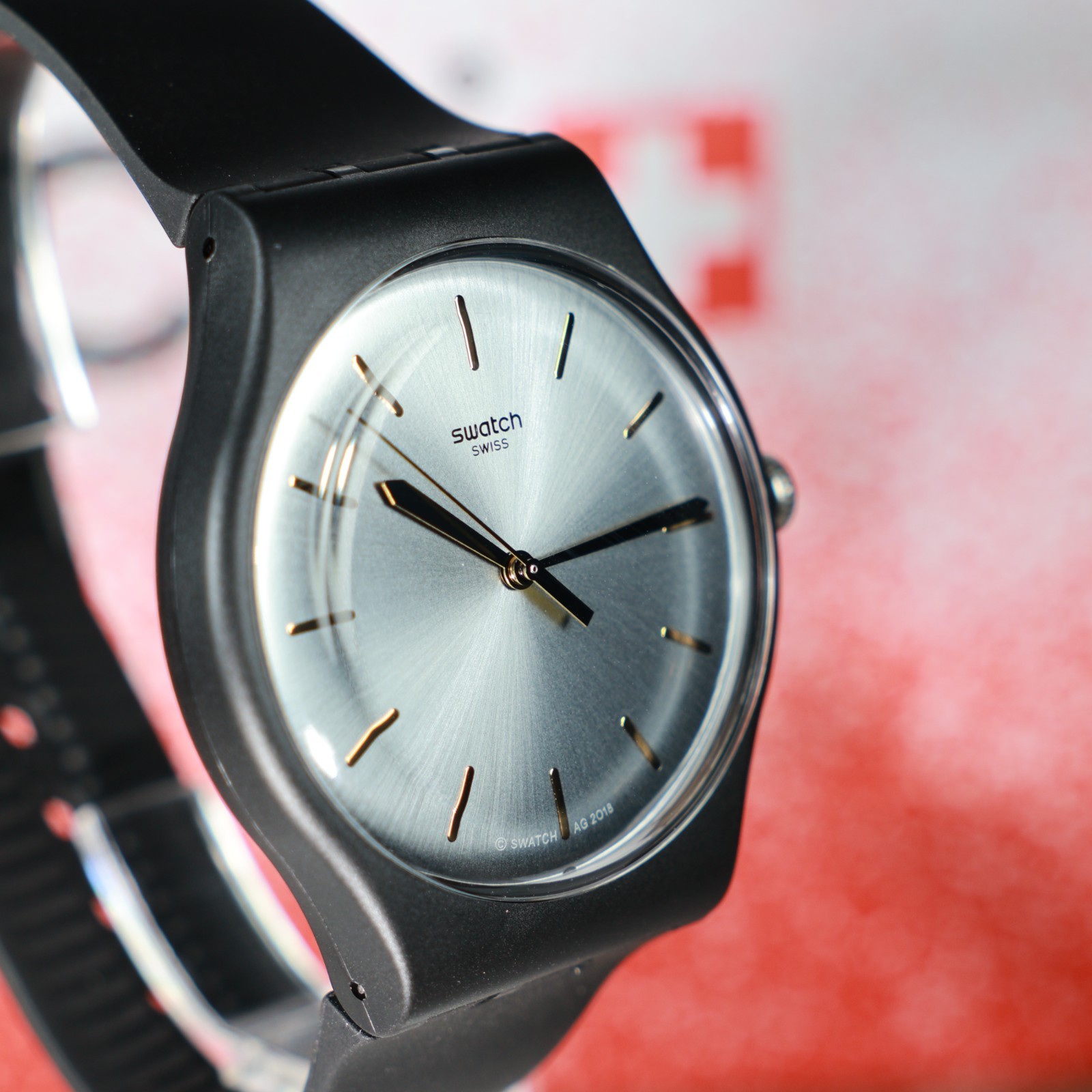 New Swiss Limited Swatch BackToBlack 41MM Matte Black Gray Gold Colored SUOB173