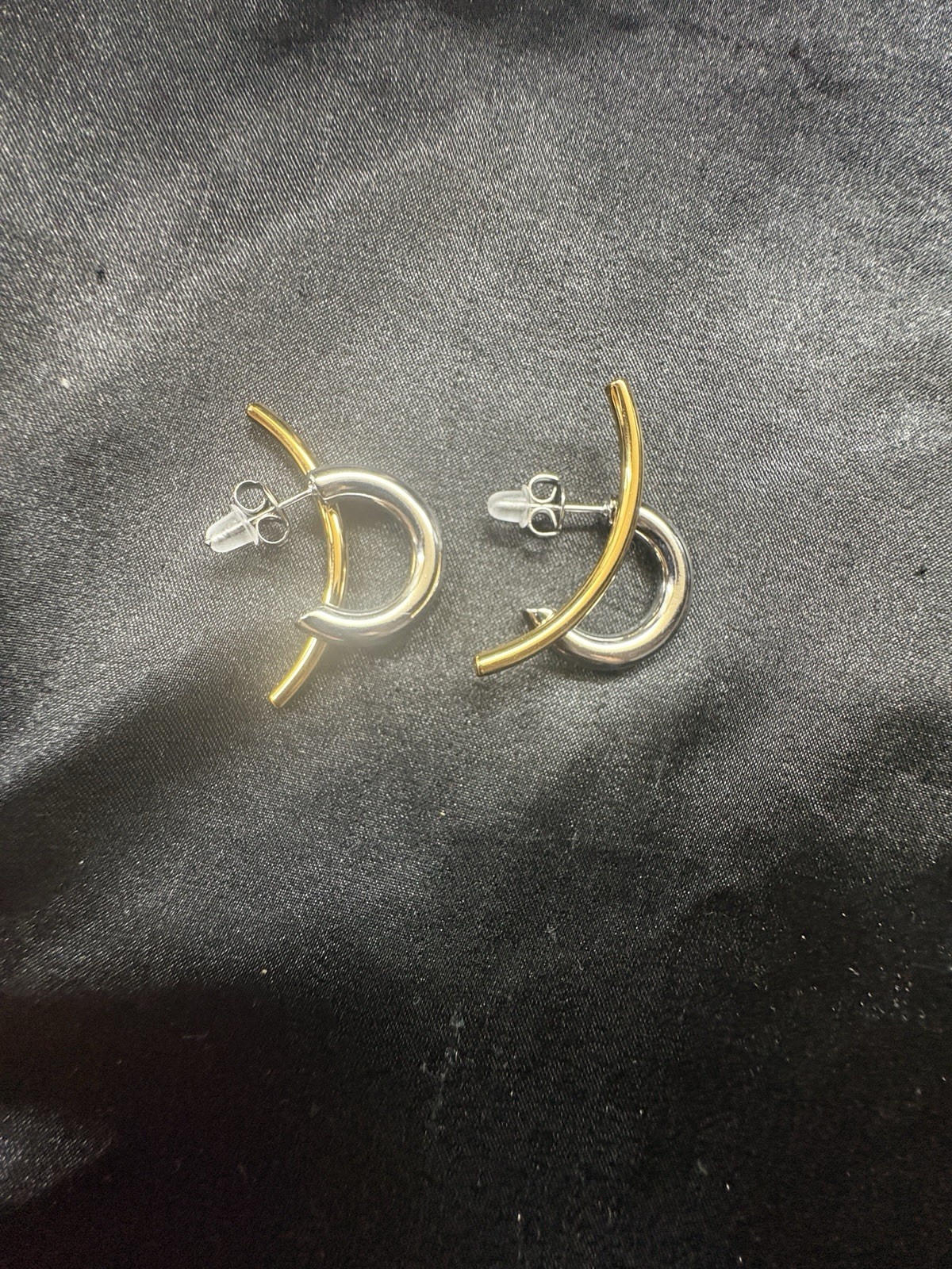 Modern Geometric Two Tone Earrings for Women Gold & Silver Minimalist Stud Ear