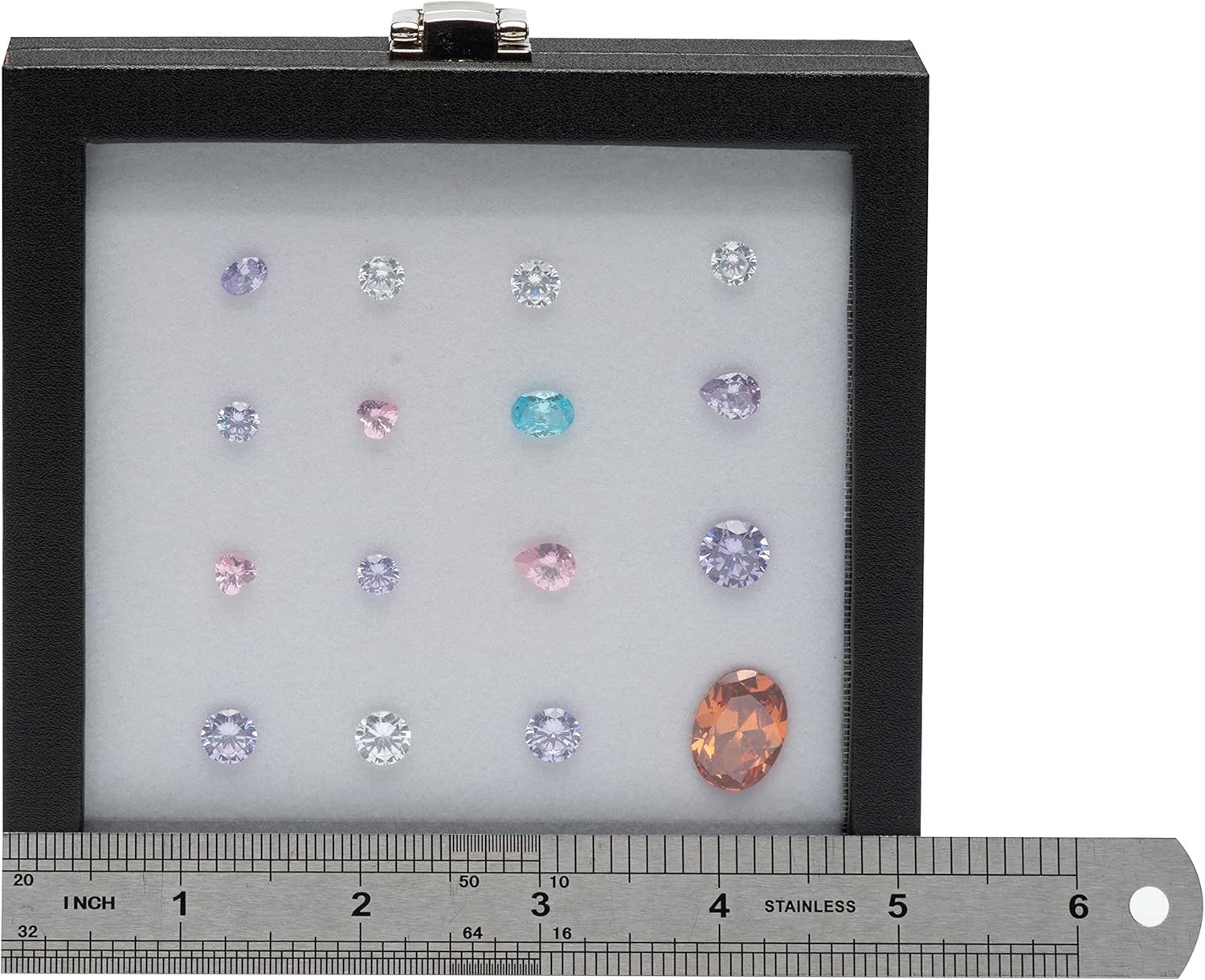Jewelry Display Case Tempered Glass Top Lid Black Leatherette,Gemstone Displa…
