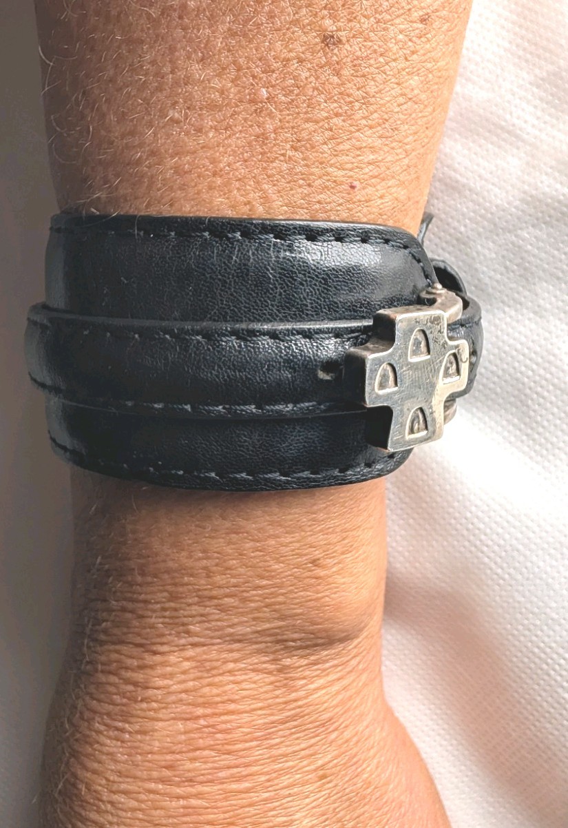 Saint by Sarah Jane Sterling Silver Casa Cross Black Leather Wrap Bracelet L
