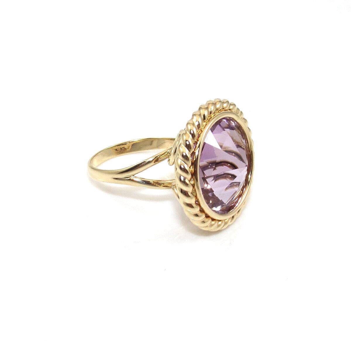 Milor Italy 14K Yellow Gold Purple Amethyst Dome Cocktail Ring Size 7.5