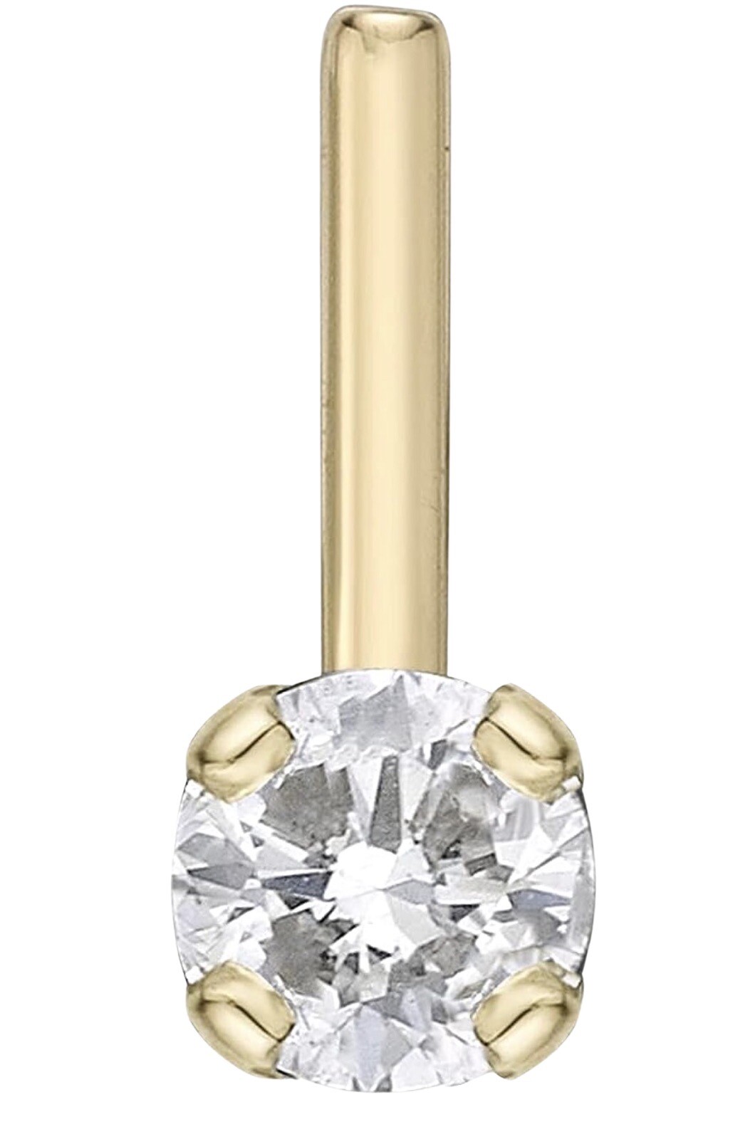 L Shape Nose Ring 22 Gauge 1.5mm-3mm Round Natural Diamond 14K Yellow Gold