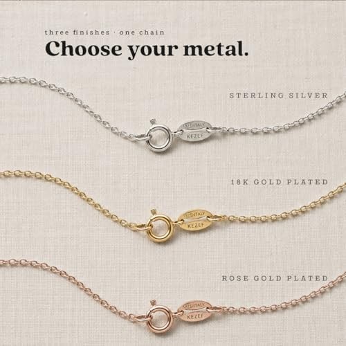 KEZEF 18K Gold Plated 925 Sterling Silver Box Chain Necklace for Women, 1mm T…
