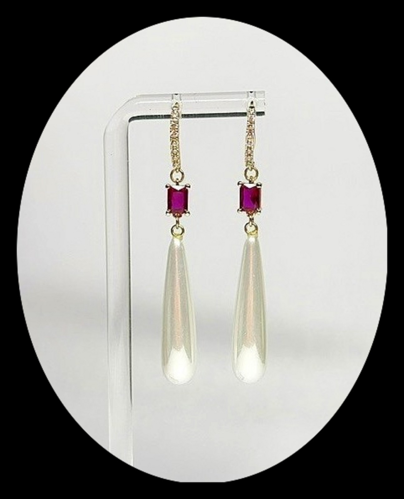 Pearl Teardrop Earrings- C Z Ear wires, 18kt Gold Plate-Lots of Sparkle