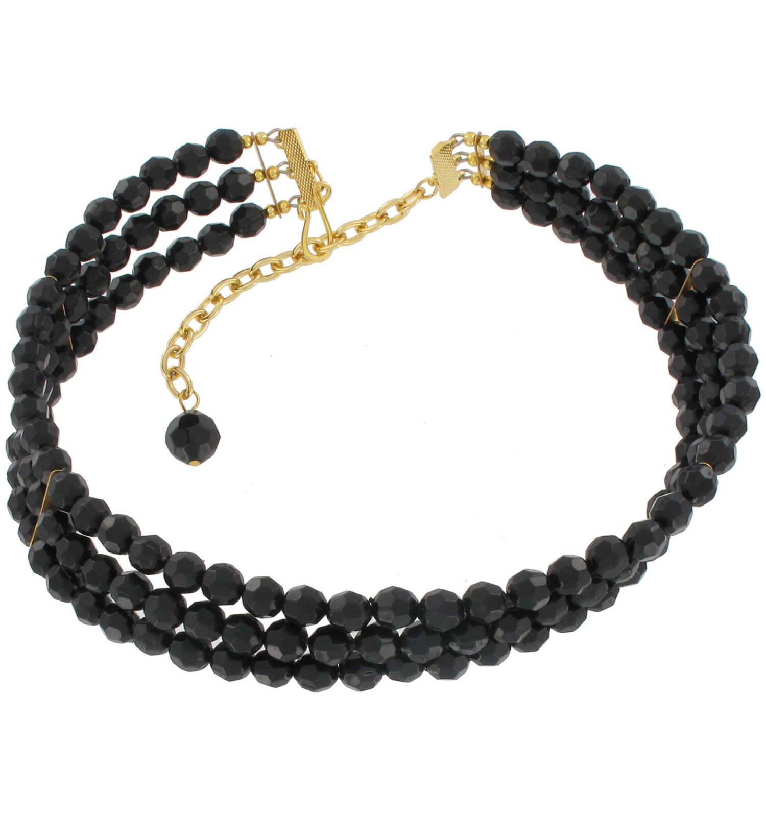 Multi Strand Faceted Black Beaded Adjustable Choker Necklace For Women 14-17″