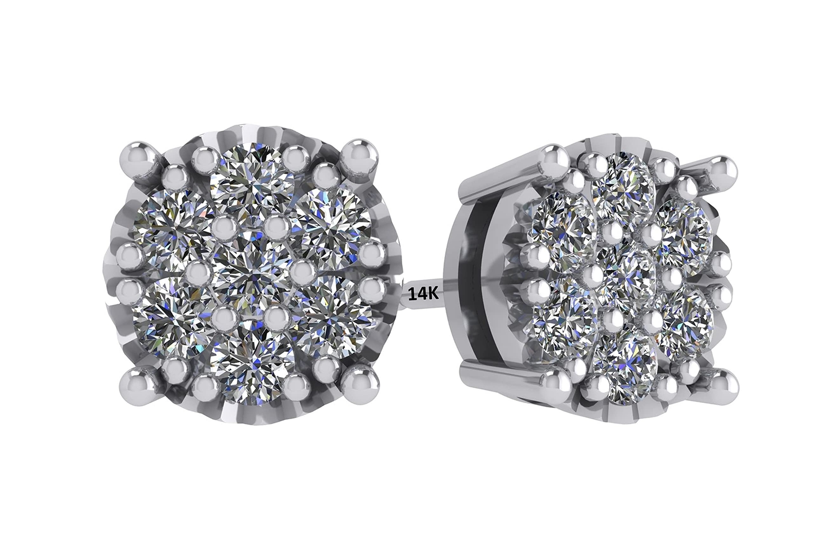 Lab Created CVD Diamonds Cluster Stud Earrings set Silver /w 14K Solid Gold Post
