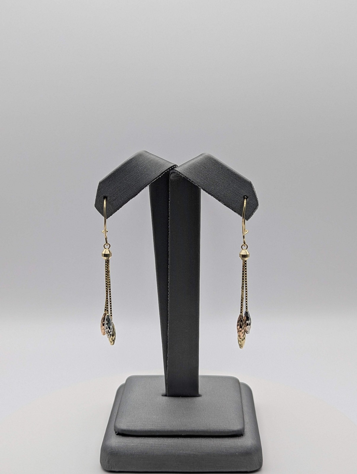 14K Tri Color Dia Cut Dangly Earrings