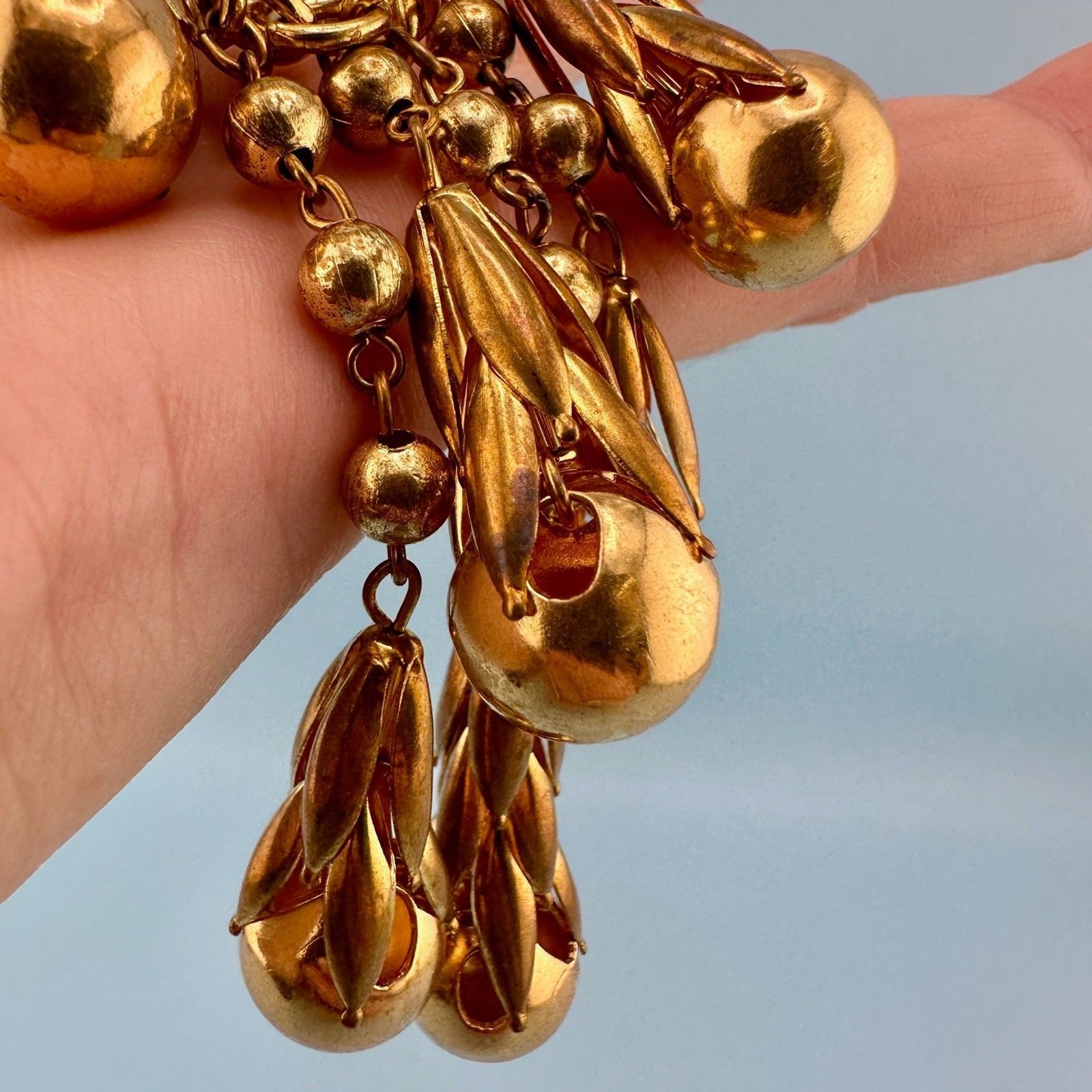 Vintage Art Deco Necklace Fringe Chain Gold Tone Etruscan Revival Statement