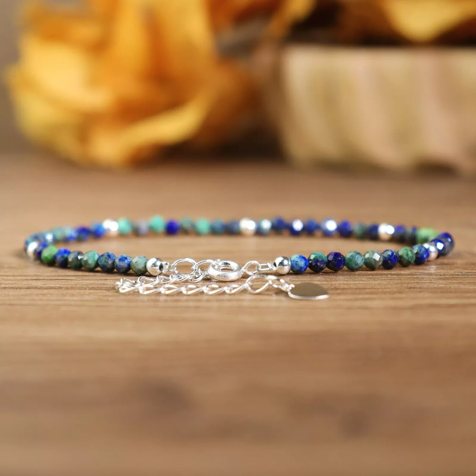 Natural Azurite Malachite Stone Bracelet Blue Green Crystal Dainty Women Gift