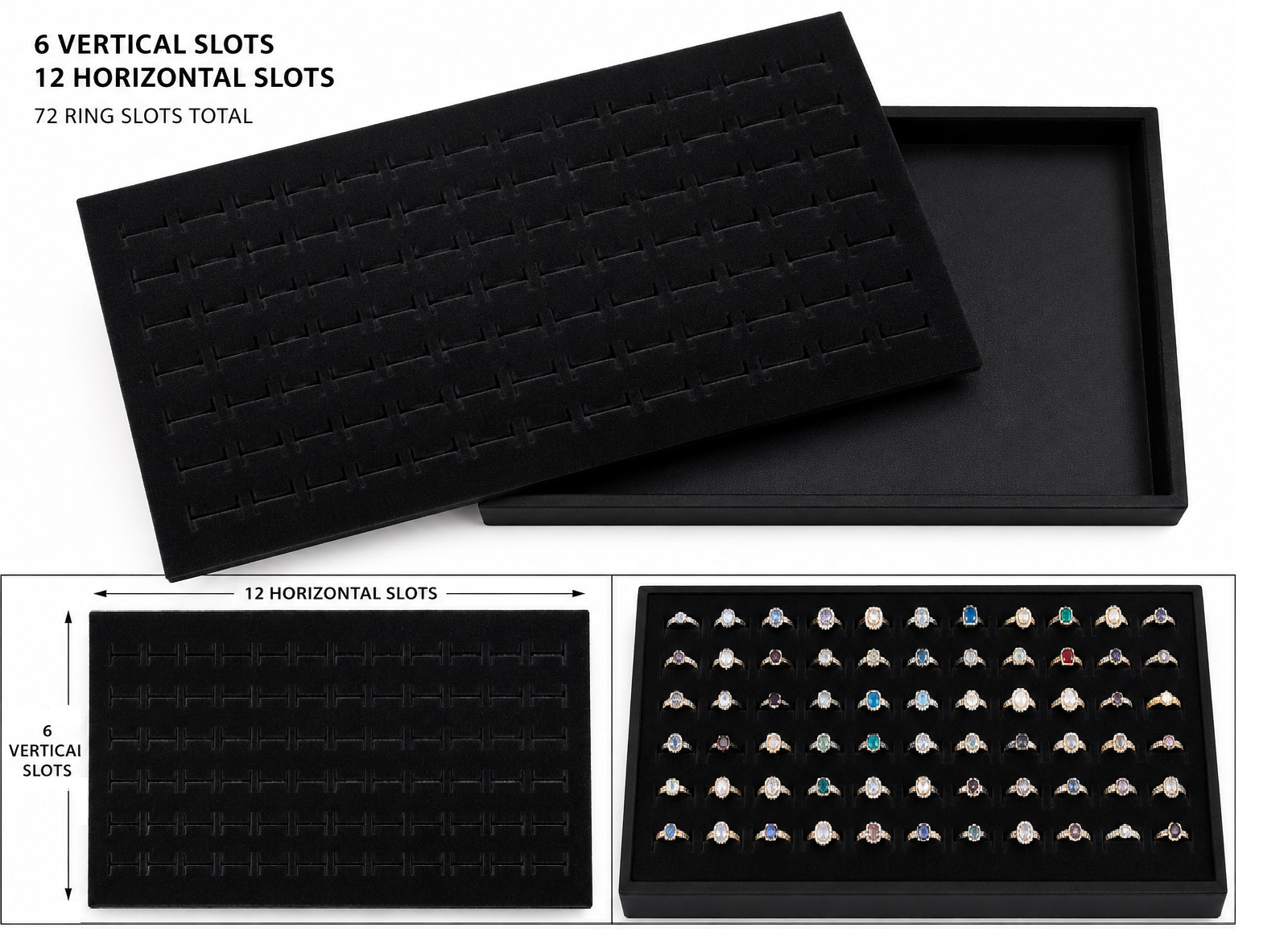 888 Display USA 72 Slot Black Jewelry Travel Ring Inserts Display Pads