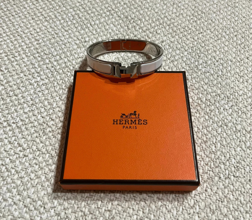 Hermès H Bangle Clic Clac GM ST-0187_Silver x White