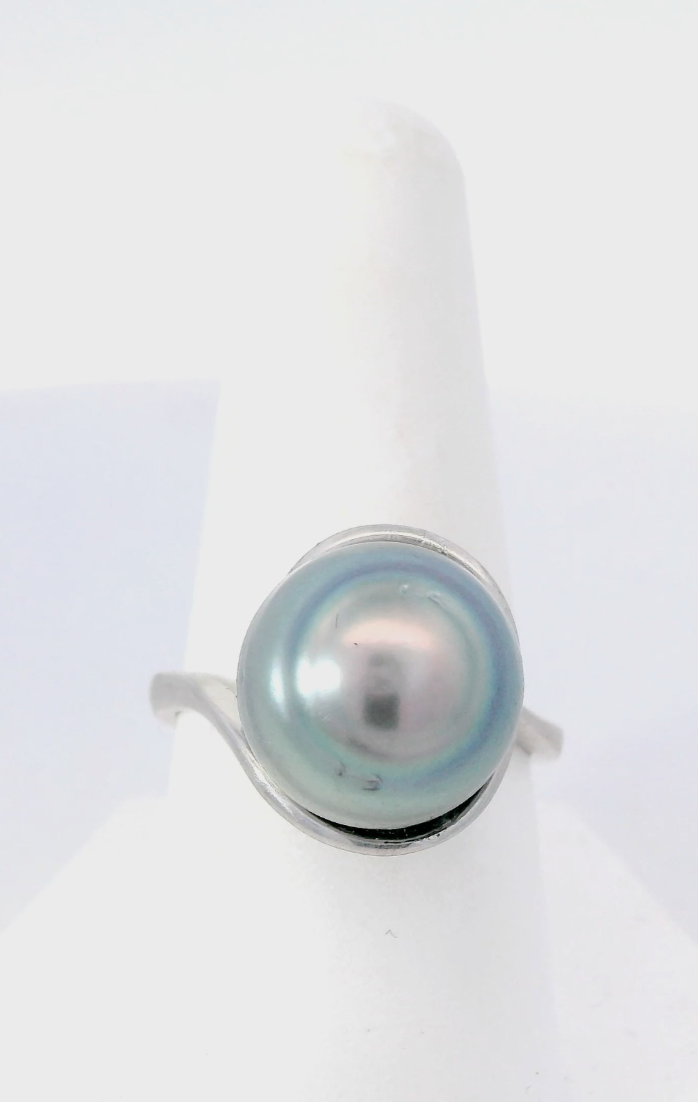 925 Sterling Silver 13.4mm Genuine Natural Tahitian Pearl Ring Size 9