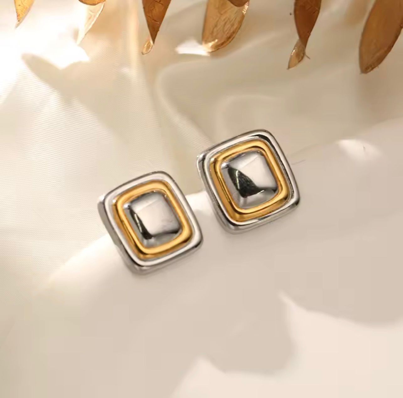 Gold And Silver Color Earrings Square Stud Fashion Jewelry Women Gift