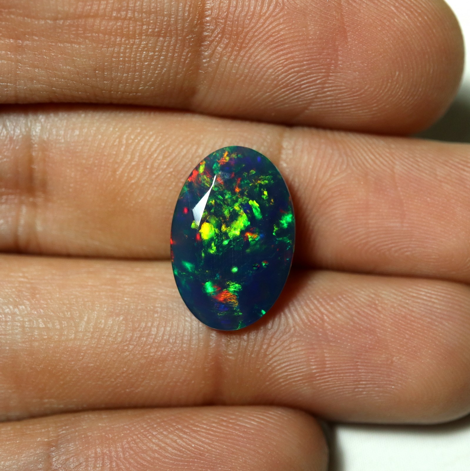 3.5Ct Real Ethiopian Smoked Black Opal AAAA Faceted Oval Rainbow Fire 16×10.8MM