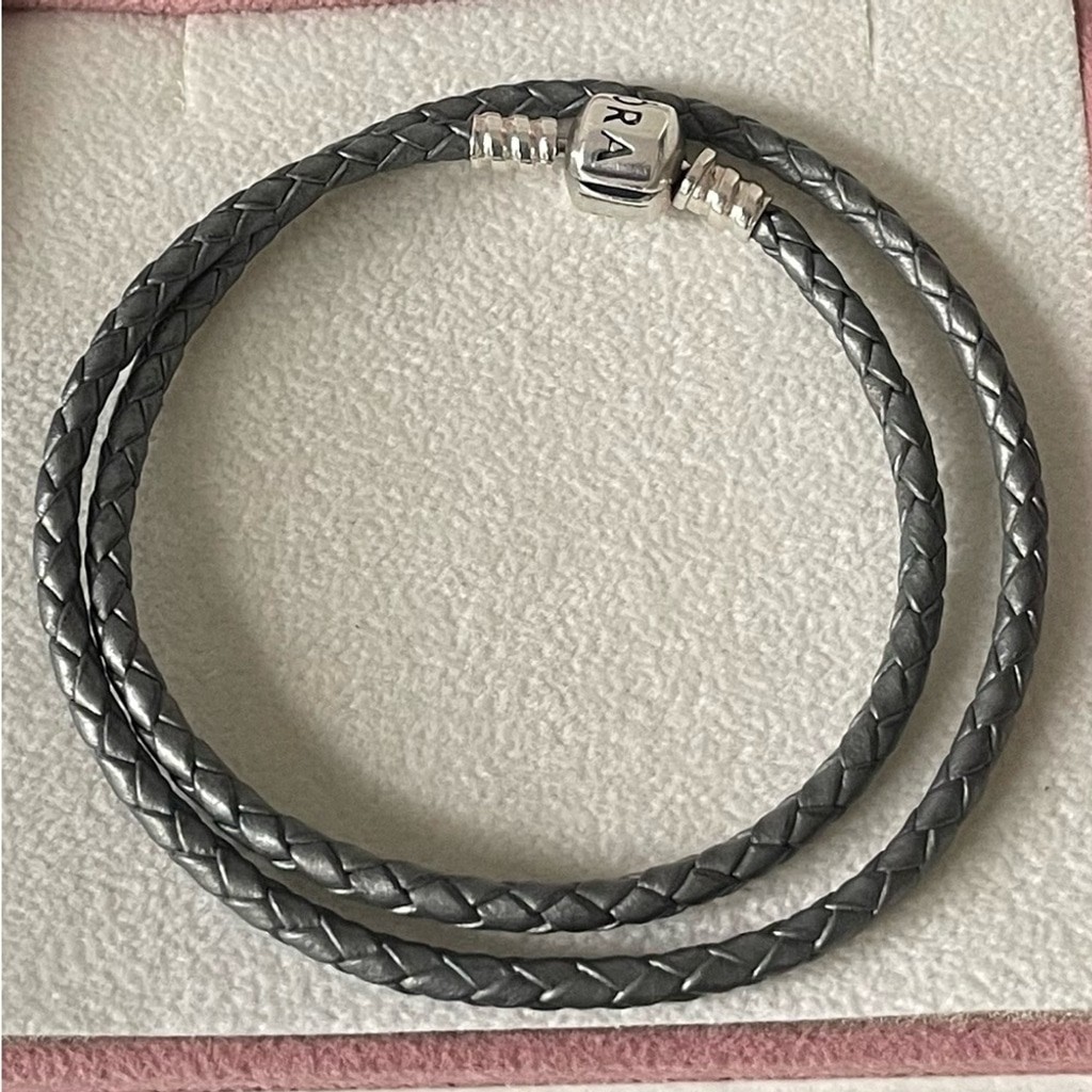 Pandora Sterling Silver 925 Leather Bracelet 14.9”
