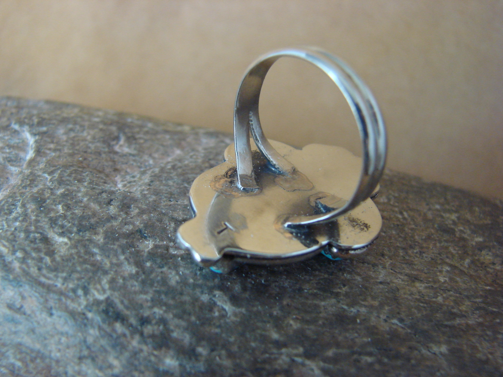 Native American Nickle Silver Turquoise Cross Ring Size 7 1/2 by Phoebe Tolta
