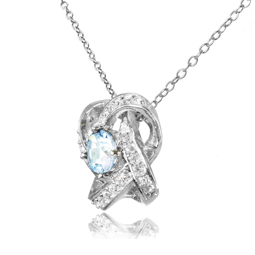 Sterling Silver Blue and White Topaz Love Knot Necklace