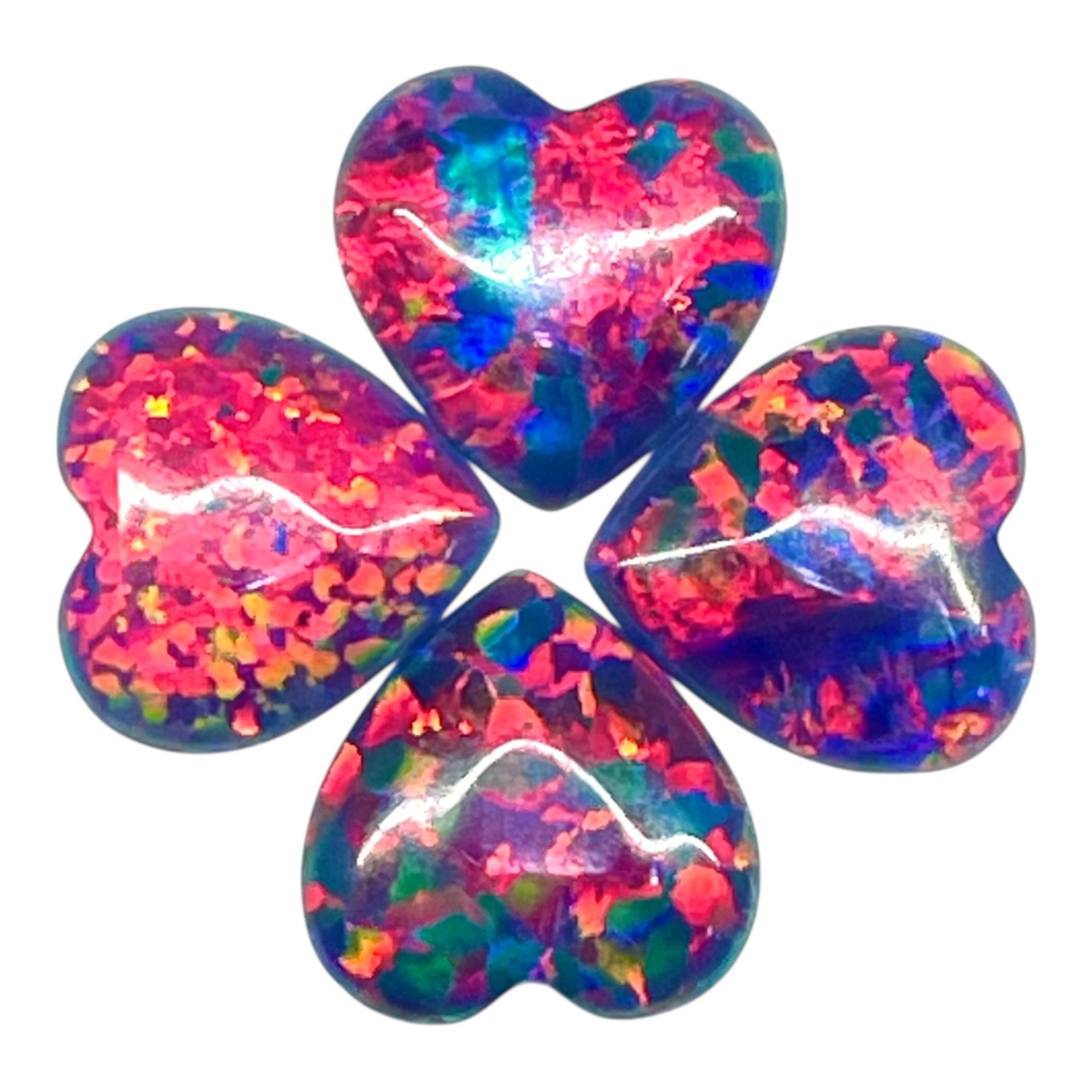 4 Pcs Black Australian Opal 9mm Heart Cabochon AAA Quality Lab Created Gemstones