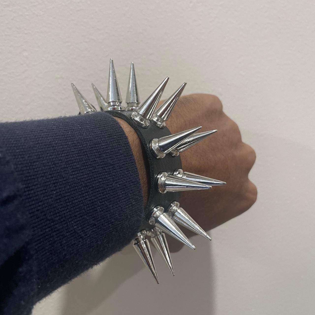 Extra Spiked Black and silver Pu leather punk goth bracelet emo brand new