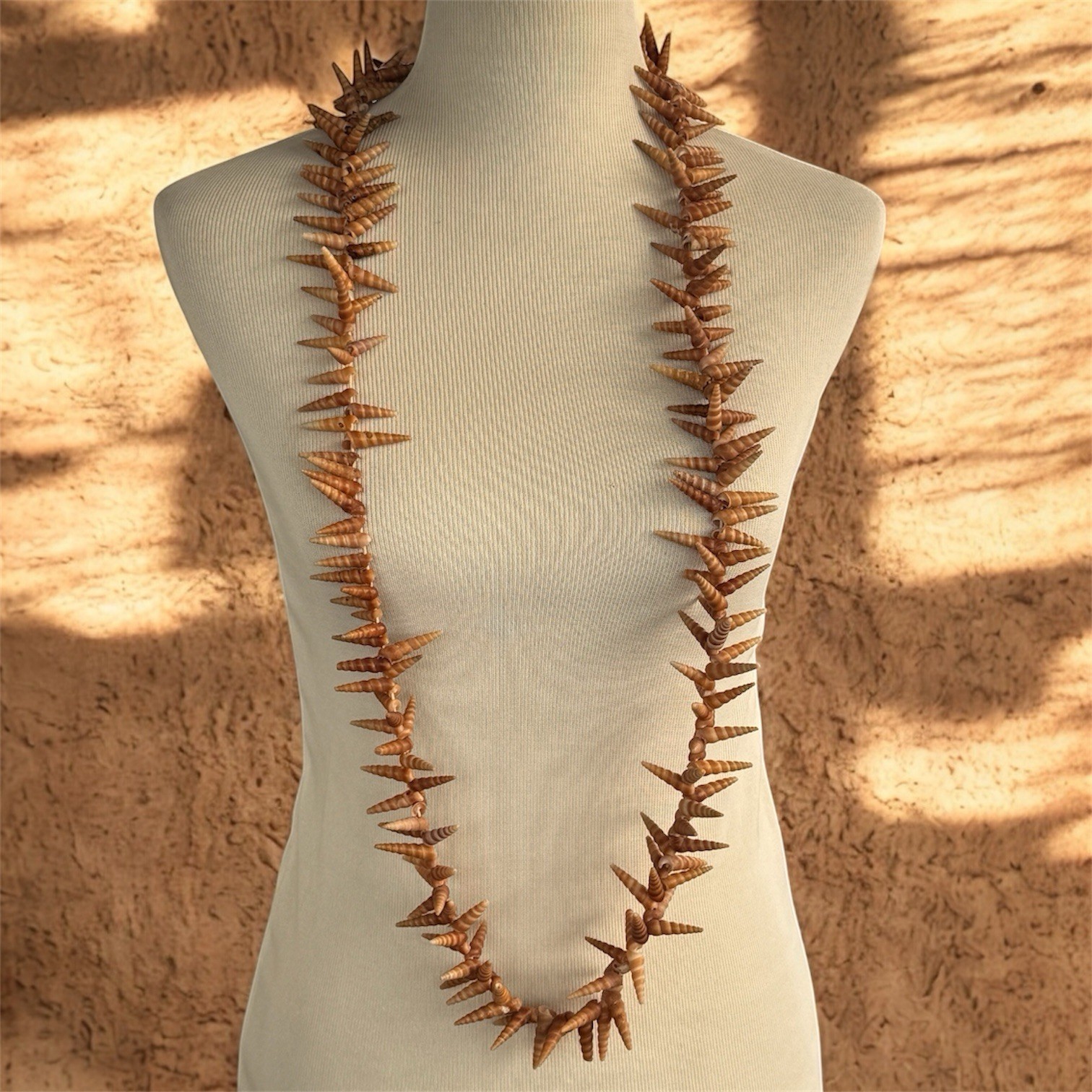 Mermaid Shell Necklace 48” Long Spiral Turritella Strand Boho Mermaid Beach
