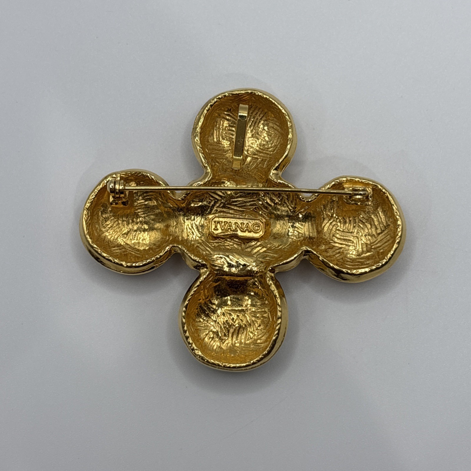 Vintage ’90s Ivana Trump Multicolor Gold Tone Enamel 2.5″ Cross Brooch Pendant