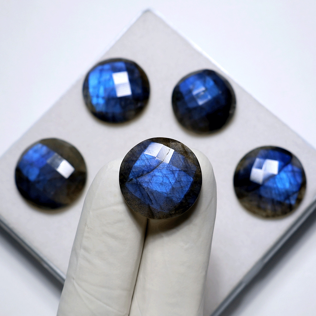 Blue Fire 5 PC Natural Labradorite Hi-Grade 21-24mm Round Faceted Cut Gemstones