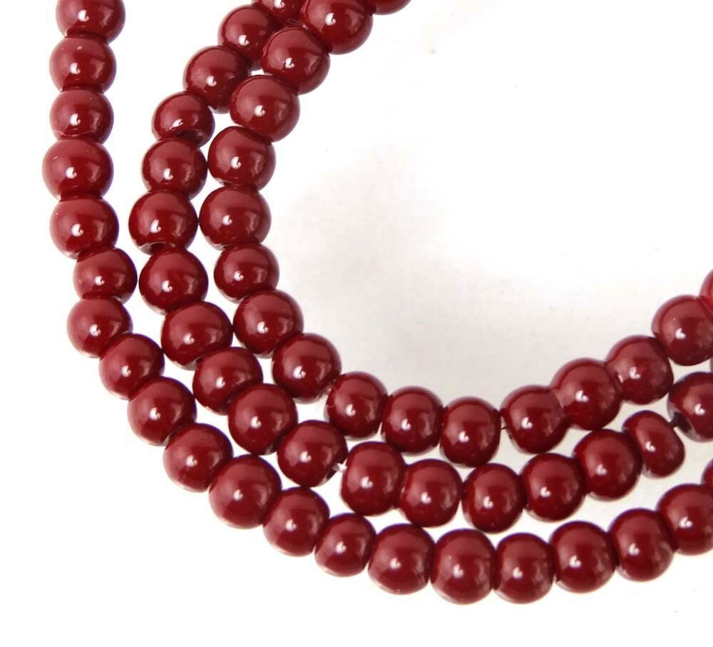 100 Glass Round Beads – Opaque Maroon / Amaranth 4mm