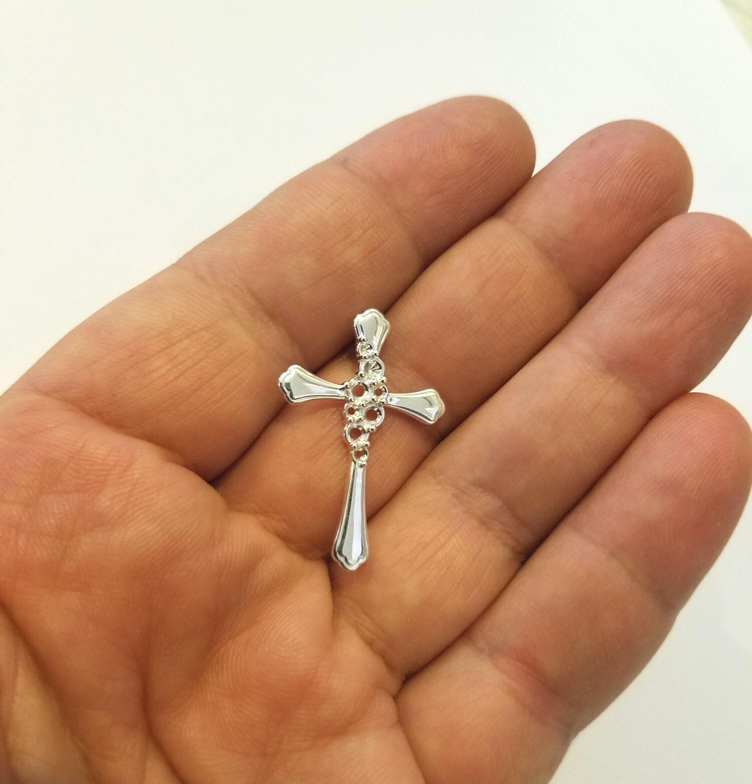 Cross 14K Gold 1 to 6 Round Stones Mother’s Pendant, Family Jewelry Moms gift