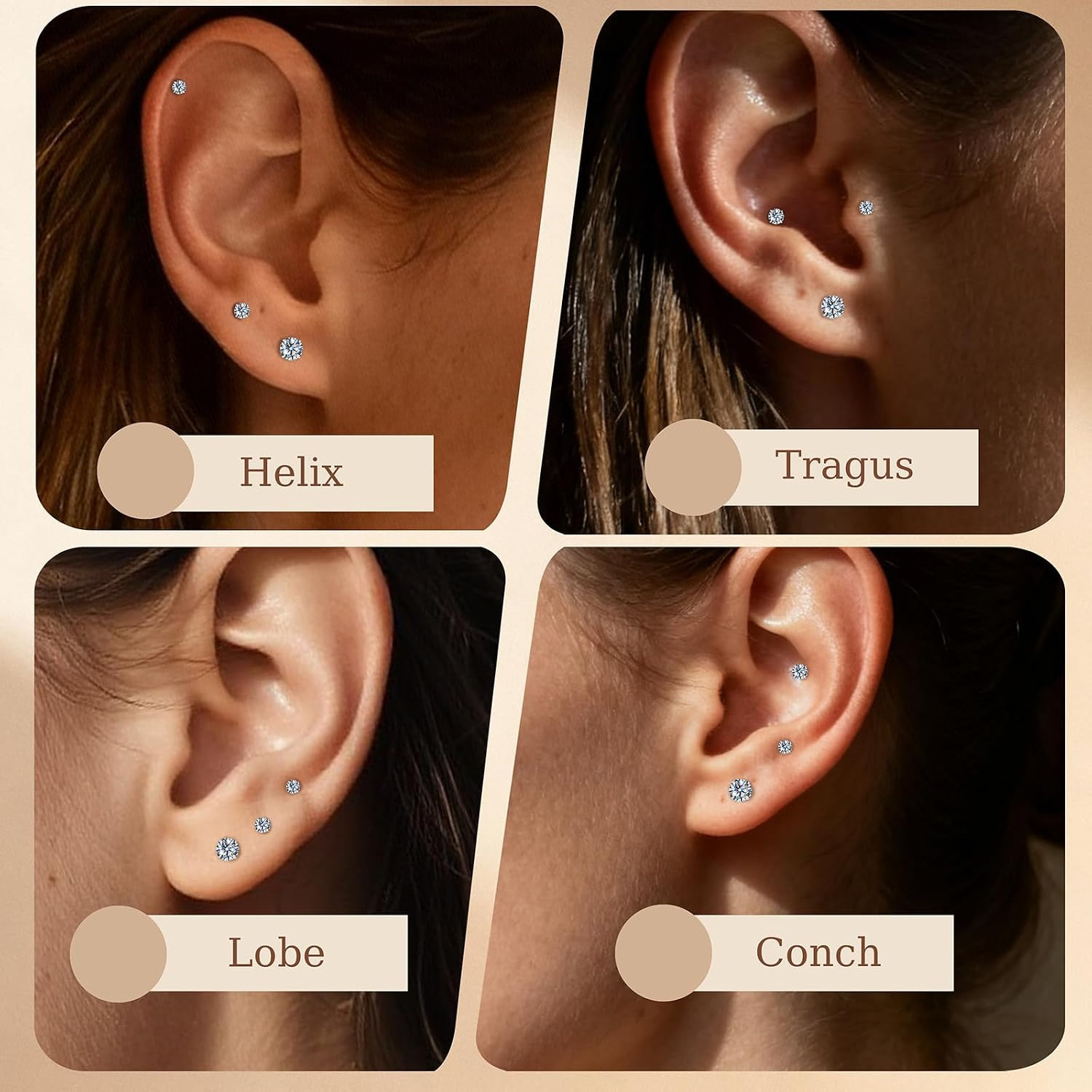 Moissanite Stud Earrings, 3 Pairs Titanium Screw Back Earring, D Color VVS1 Clar