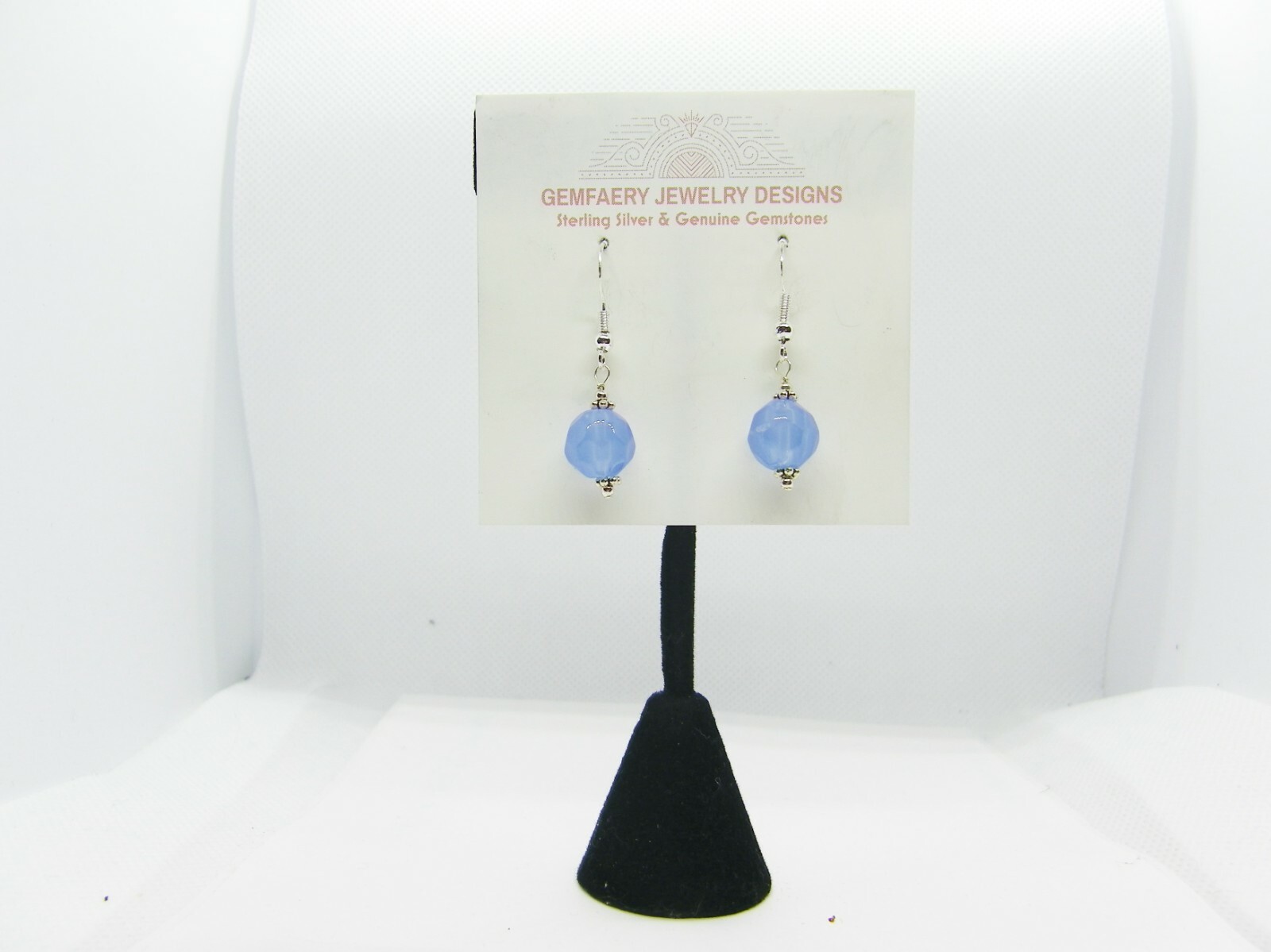 Sterling Silver Faceted CHALCEDONY Gemstone Dangle Earrings #2820…Handmade USA
