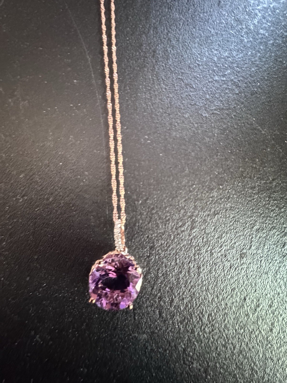 Ross-Simons 18k Rose Gold Natural Purple Amethyst Pendant Necklace 18in Rope