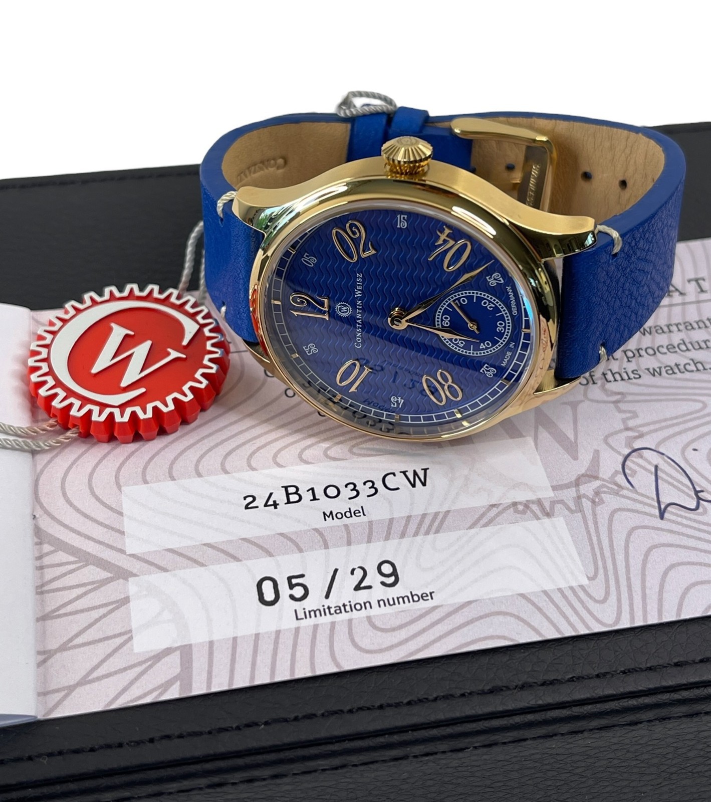 New Constantin Weisz Big Dresser Gold / Blue Dial Men’s German Watch MSRP $1499
