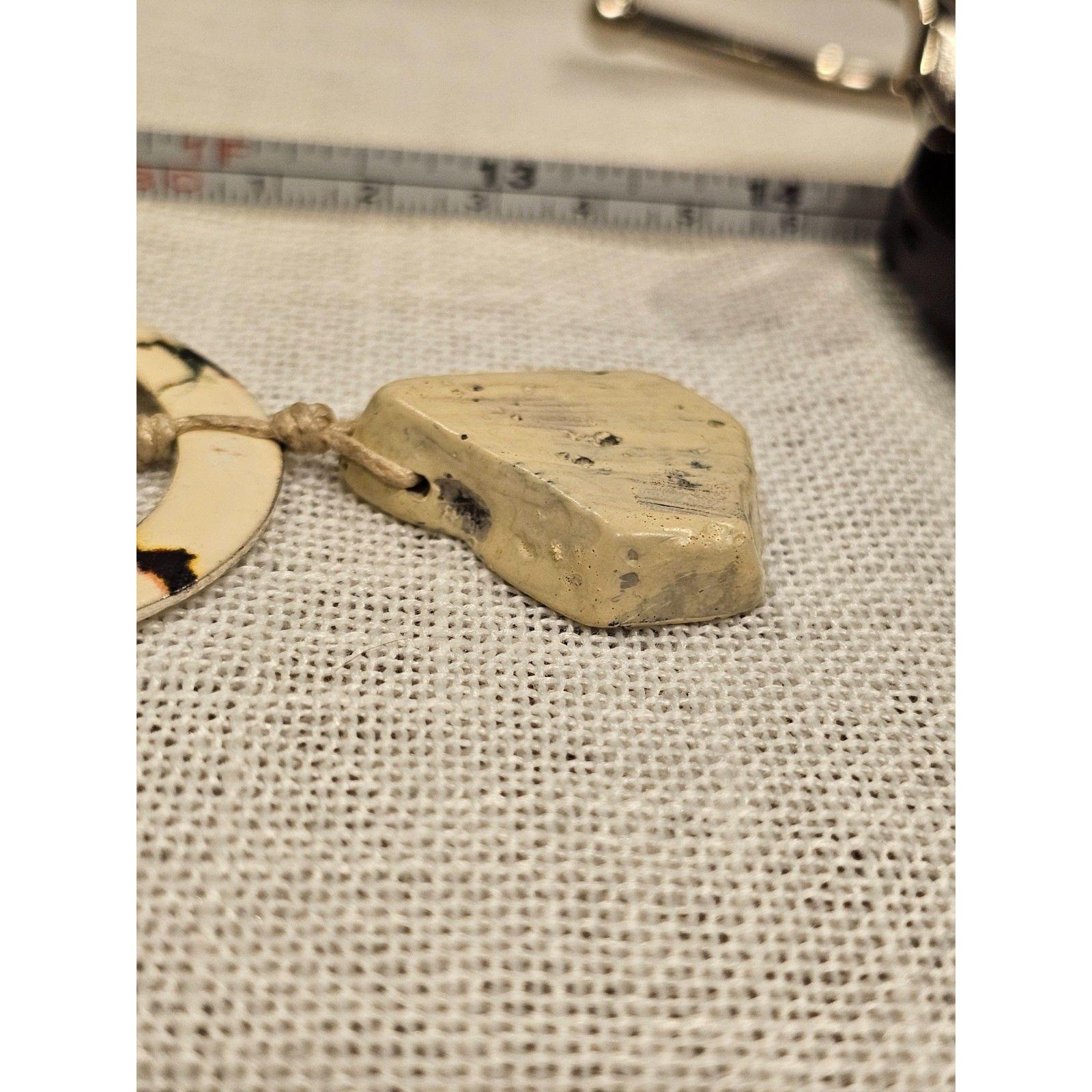 Boho Silver Tone Snake Chain Necklace Marbled Stone Pendant Mixed Media