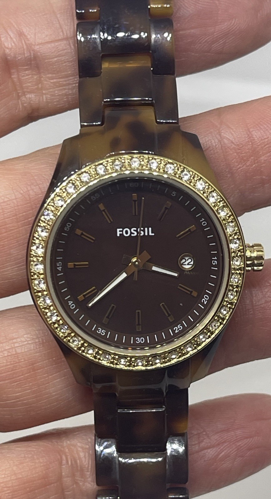 Fossil Stella Mini Faux Tortoise Resin Ladies Watch ES2922 Needs Battery
