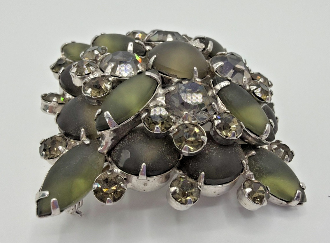 JULIANA Frosted Olive Green Navettes Set Bracelet Brooch Earring Ref# 1372, 6420