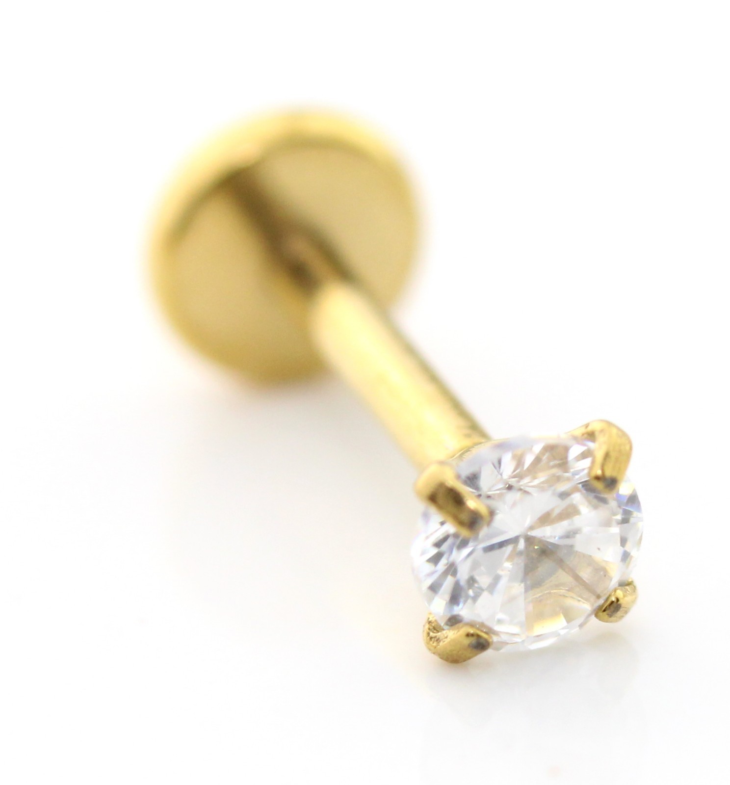 Gold PVD Threadless Flat Back Stud Earring-Cartilage Nose Ring-Tragus Piercing