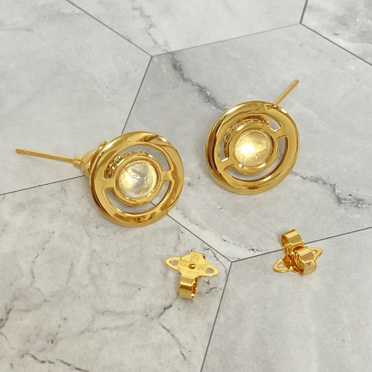 Vivienne Westwood Earrings Petite Orb Gold Clear Multi 2.5 x 1.4cm NO BOX