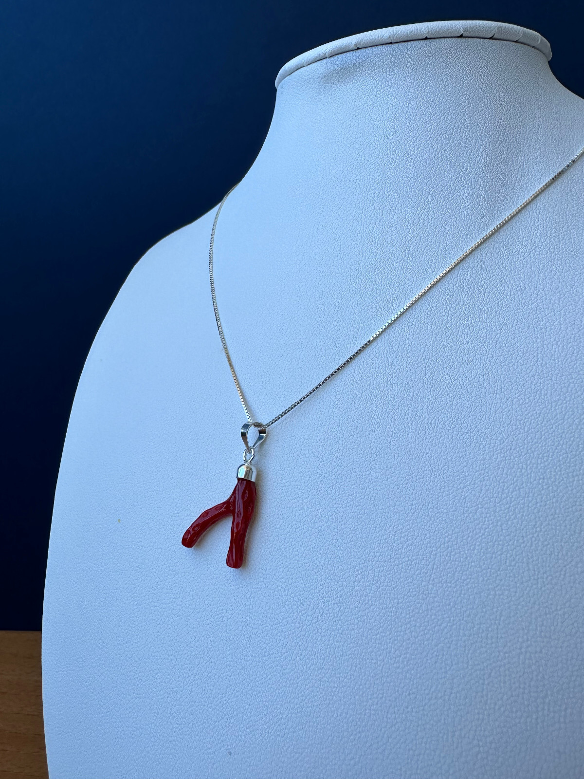 Mediterranean Red Coral Branch Pendant and 925 Silver Necklace