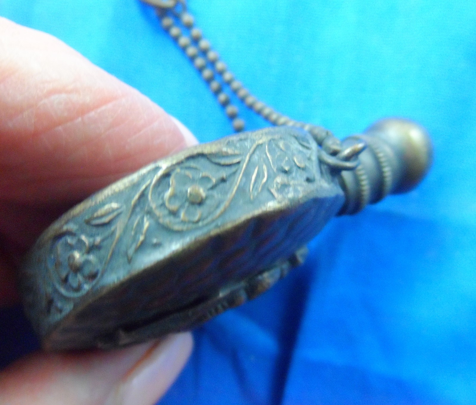 Antique Metal Victorian Figures Pendant 2-3/8″ Vintage Chatelaine Perfume Vessel