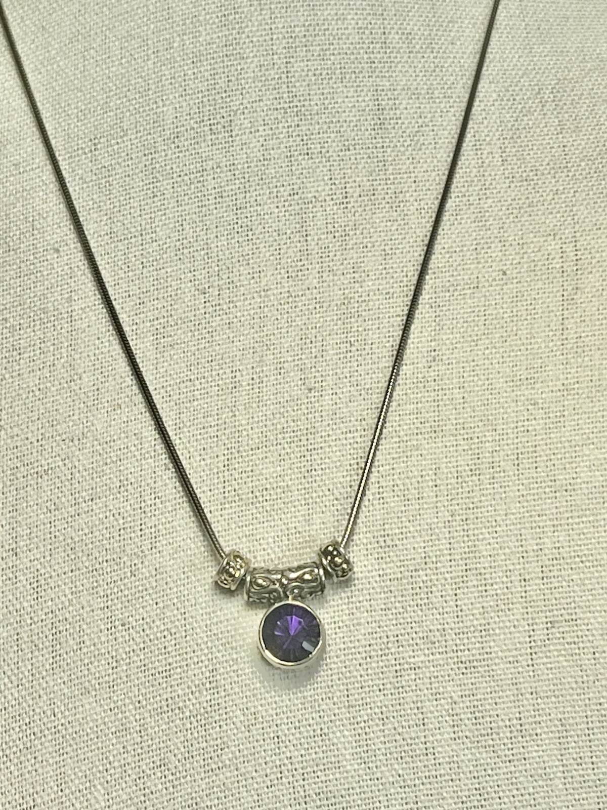 Natural 3 Carat Brazilian Amethyst 17 Inch Necklace Solid 925 Carved Tube Bezel