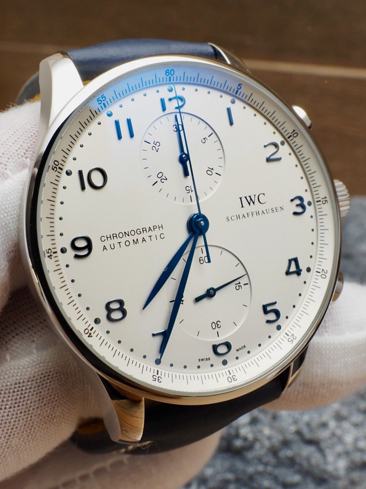 IWC Portuguese Chronograph IW371417 Silver 95% LNIB Great Value Blued Hands!