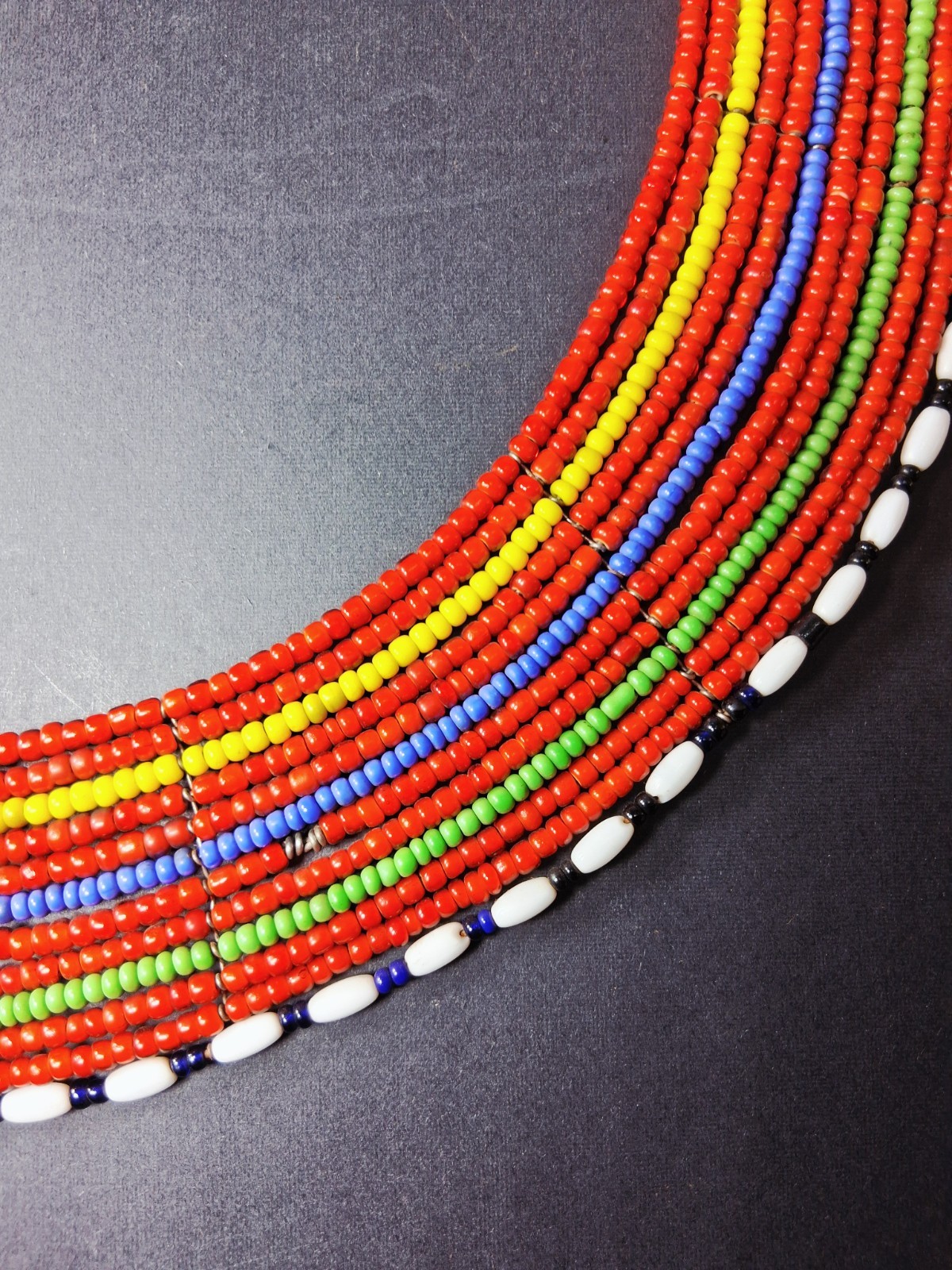 African Maasai Tribal Beaded Ceremonial Collar Necklace Kenya Vibrant Colors 12″