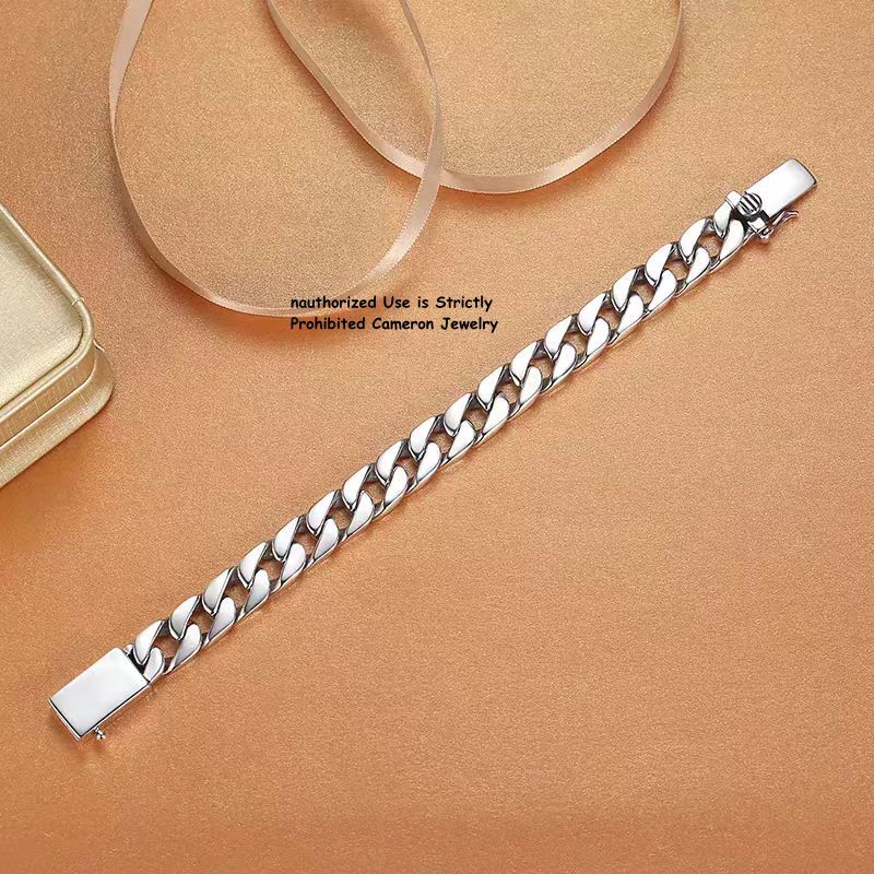 Pure S925 Sterling Silver Chain 7mm Cuban Curb Link Bracelet 7.1-7.9inch L