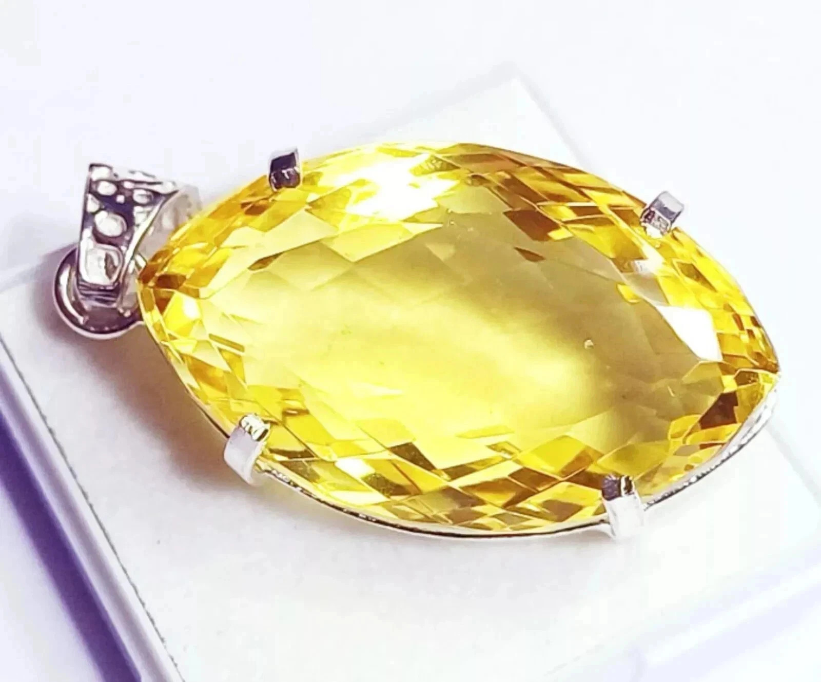 74 CT+ Flawless Yellow Topaz Pendant 925 Sterling Silver Plated Jewelry